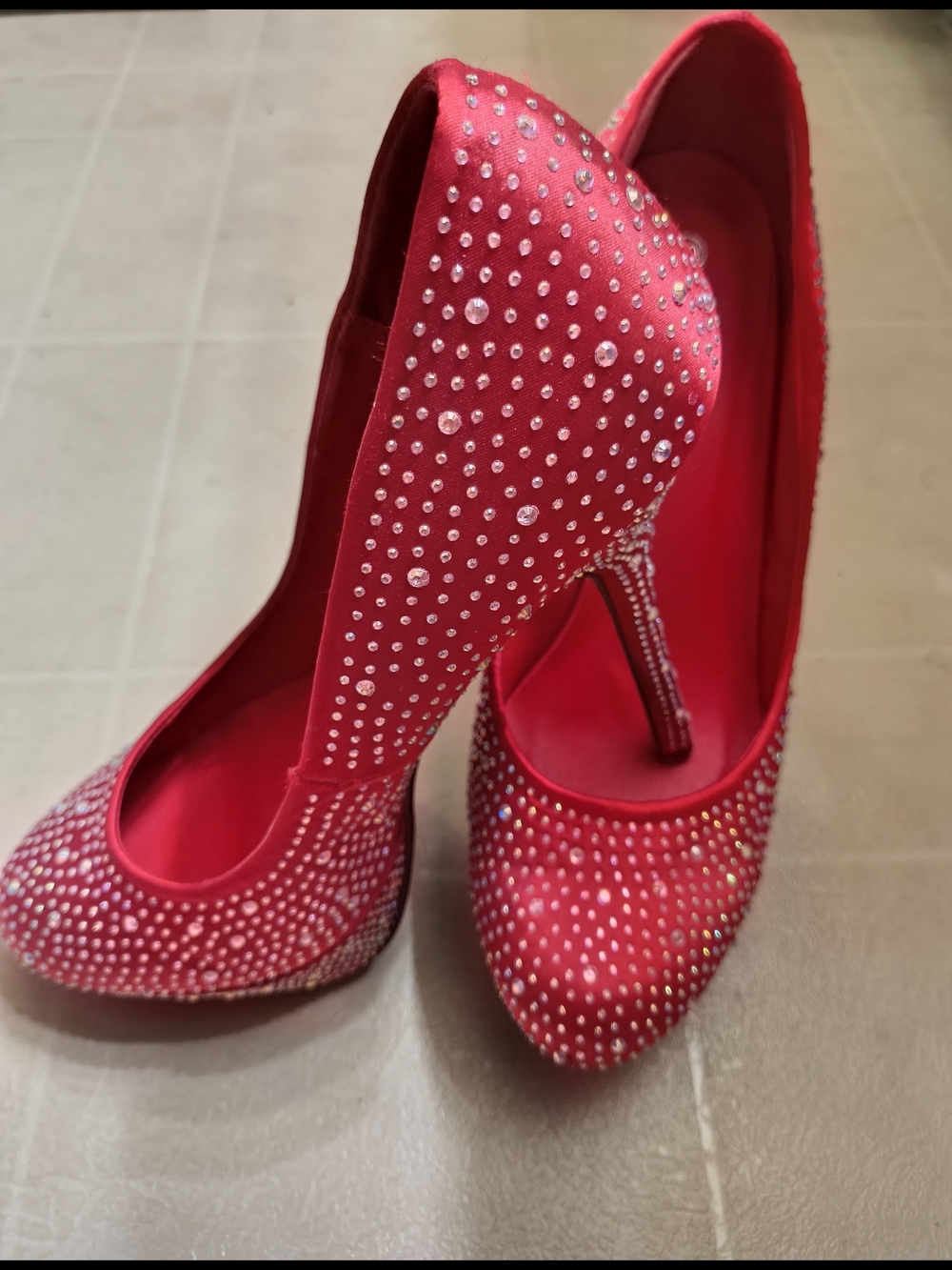 Red Crystal Embellished High Heel Pumps for Women